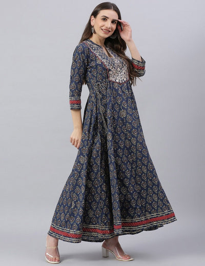 Blue Cotton Anarkali Kurta