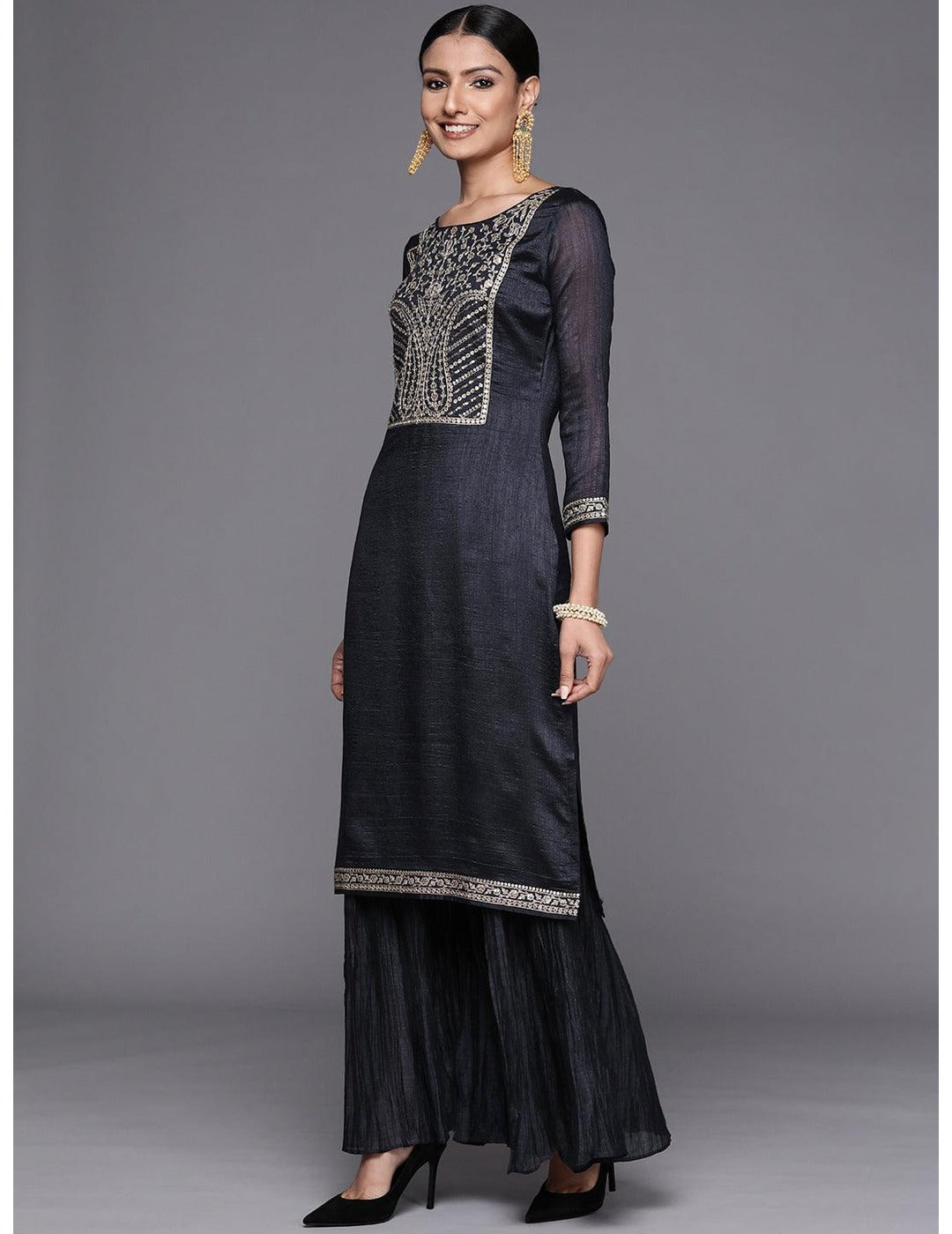 Charcoal Grey Silk Blend  Kurta Set