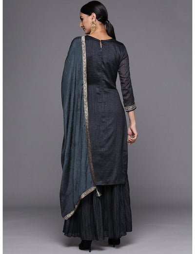 Charcoal Grey Silk Blend  Kurta Set