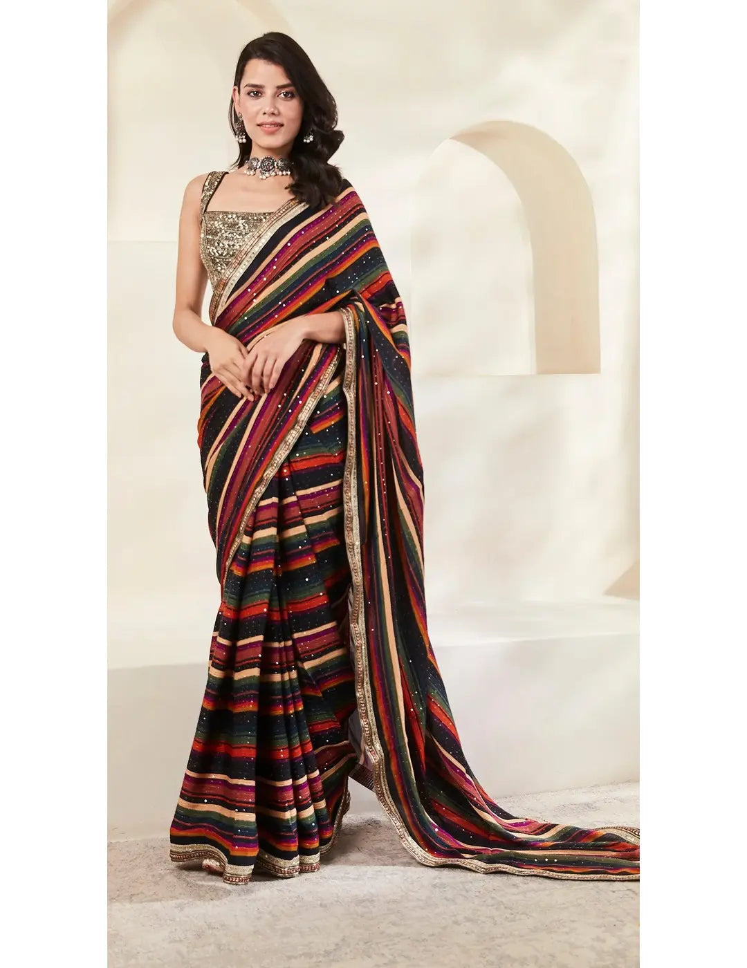 Multicolour Printed & Embroidered Saree