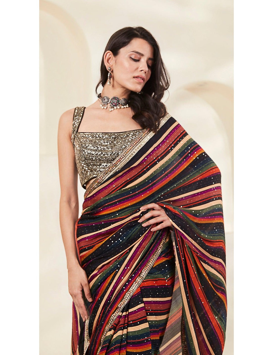 Multicolour Printed & Embroidered Saree