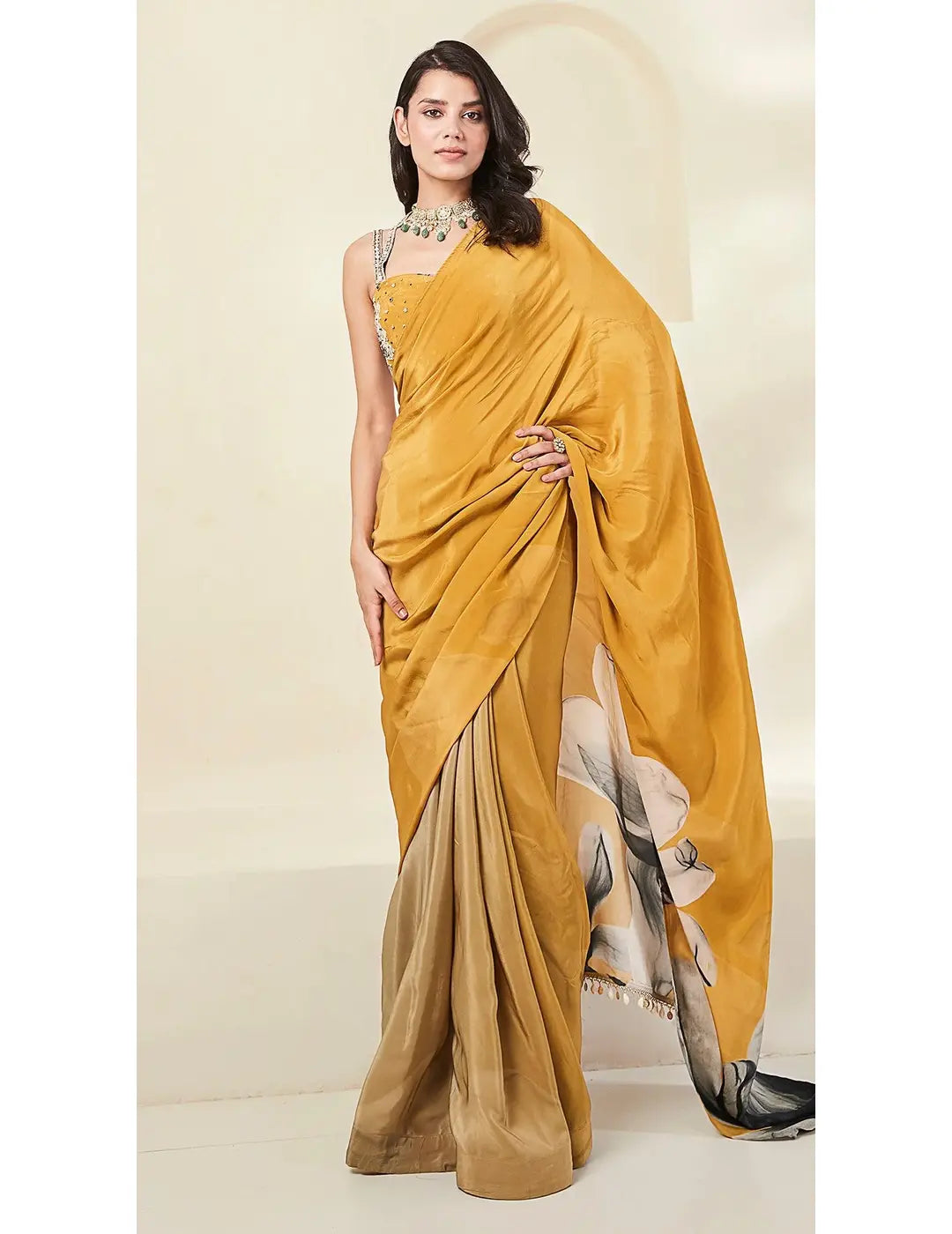 Mustard Saree with Embroidered Blouse