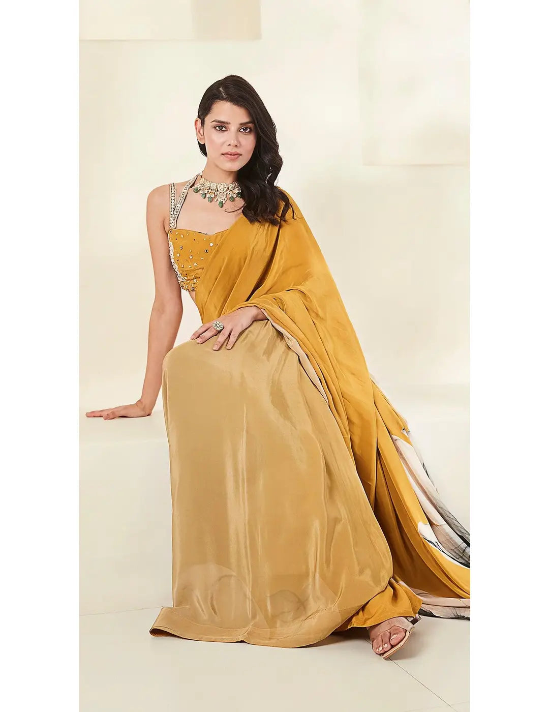 Mustard Saree with Embroidered Blouse