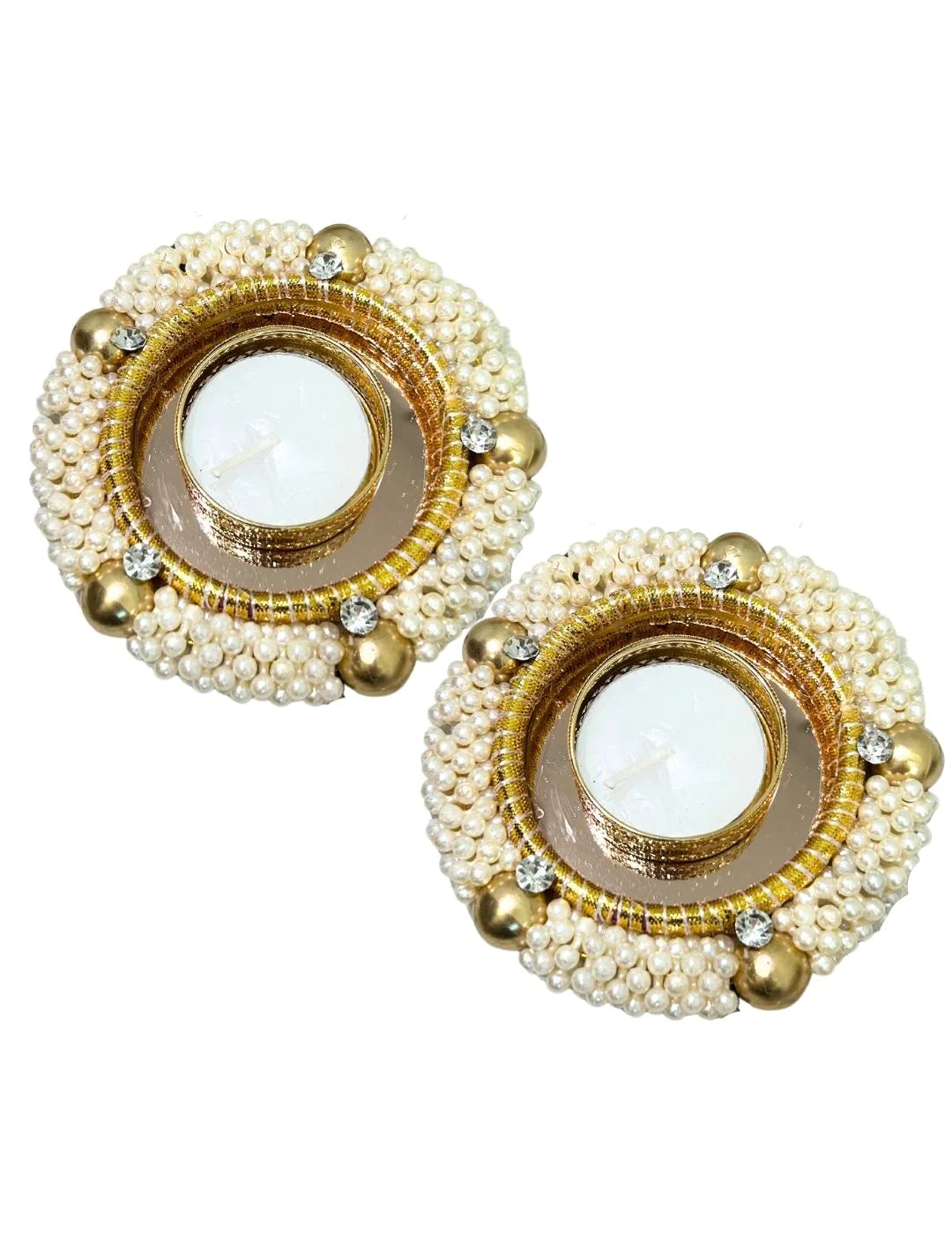 Embellished Pearls with Diamond Big Diya (Set of 2)