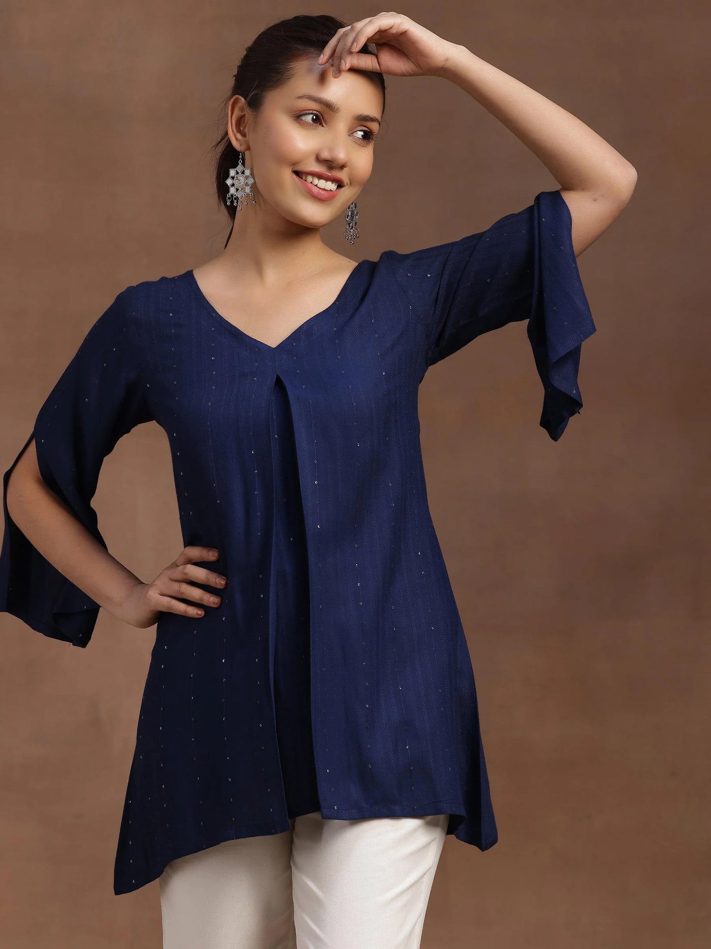 Blue Embellished A Line Straight Kurti