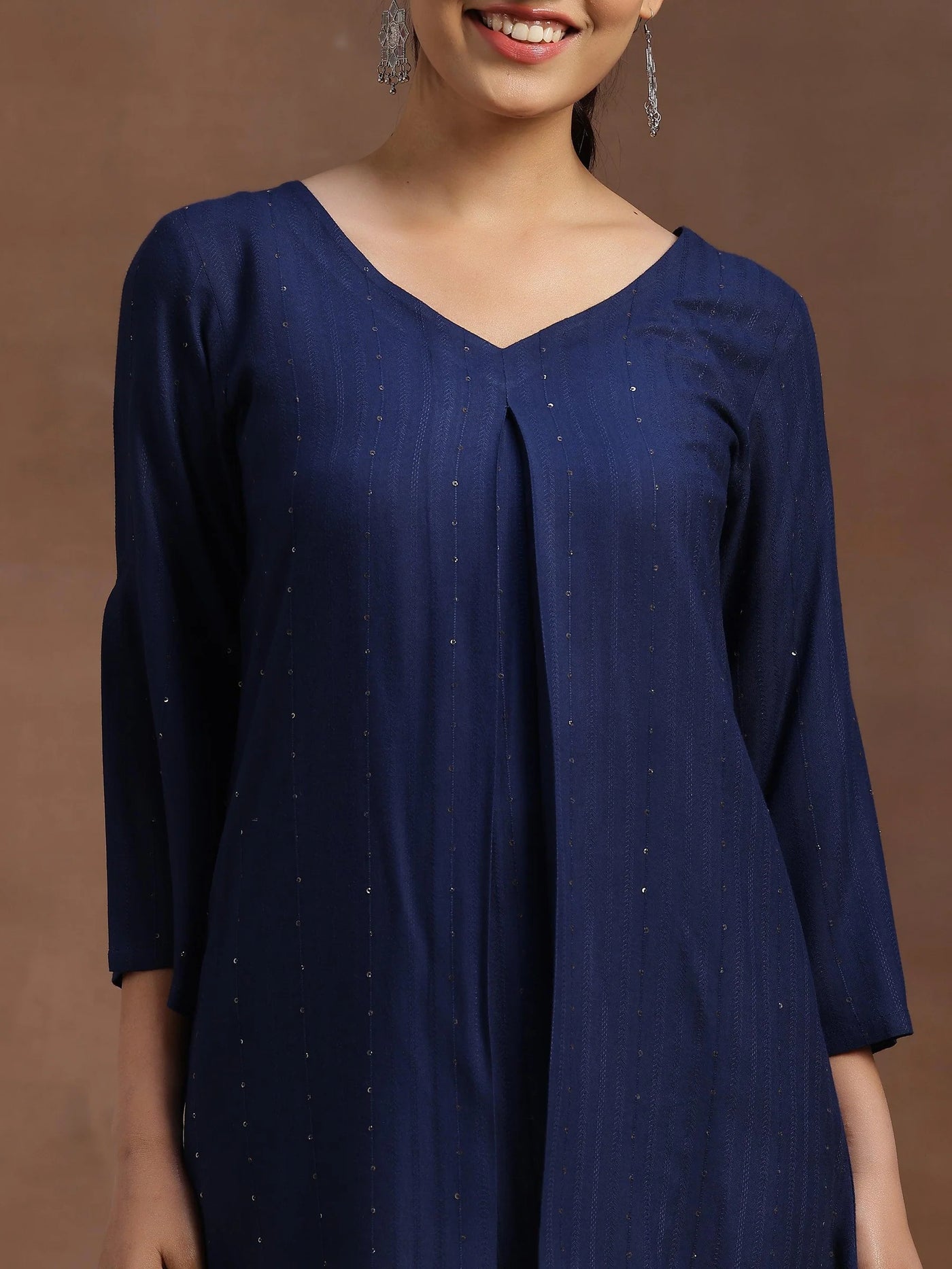 Blue Embellished A Line Straight Kurti