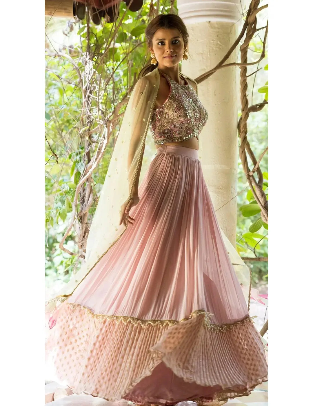 粉色镜面 Lehenga 套装