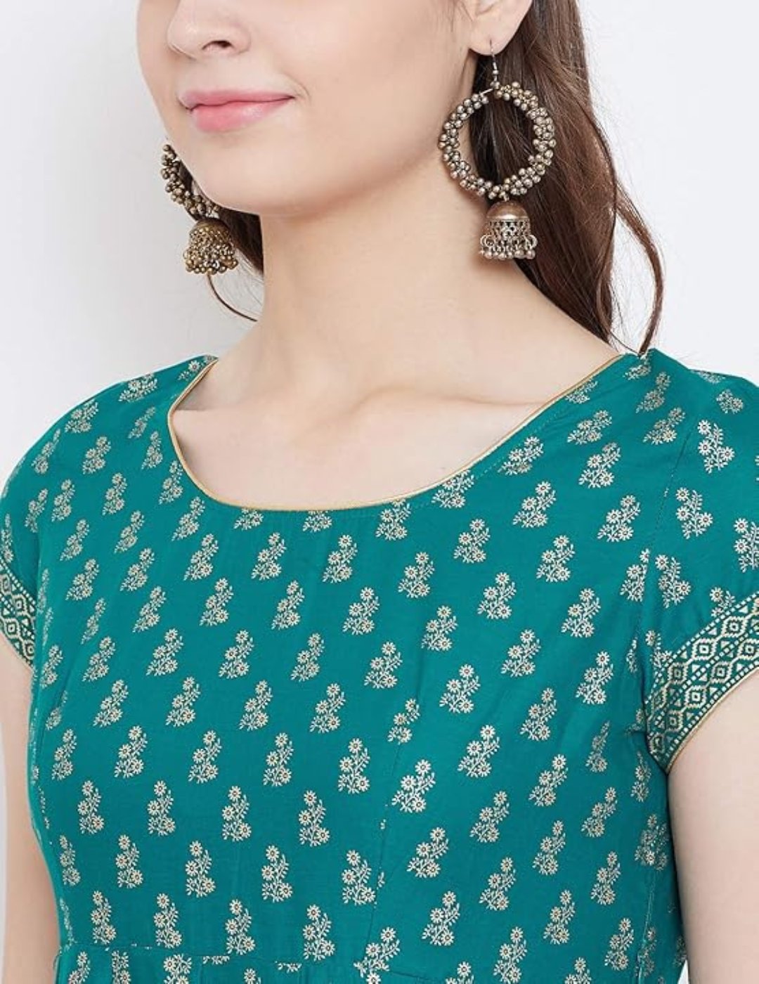 Turquoise Gold Printed Anarkali