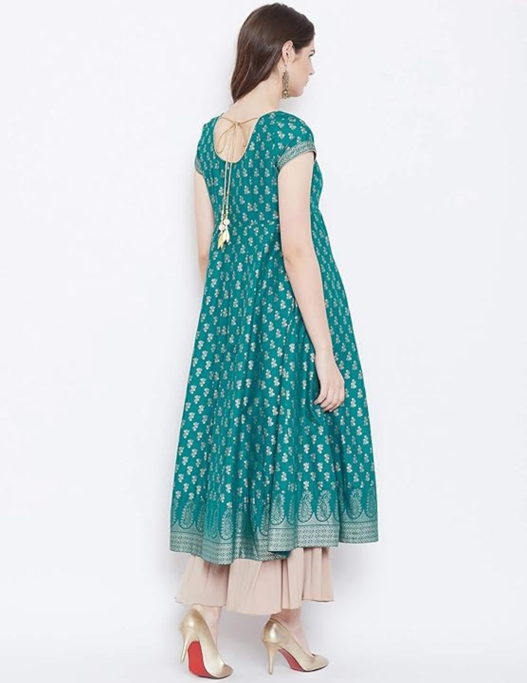 Turquoise Gold Printed Anarkali