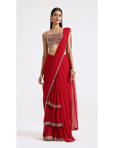 Red Draped Saree