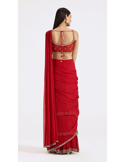 Red Draped Saree