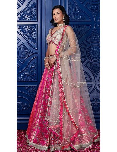 Pink Banarasi Embroidered Lehenga Set