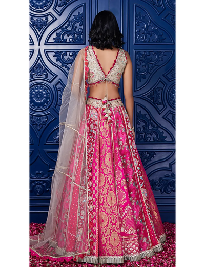 Pink Banarasi Embroidered Lehenga Set