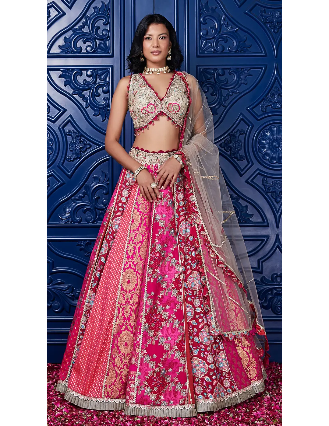 Pink Banarasi Embroidered Lehenga Set