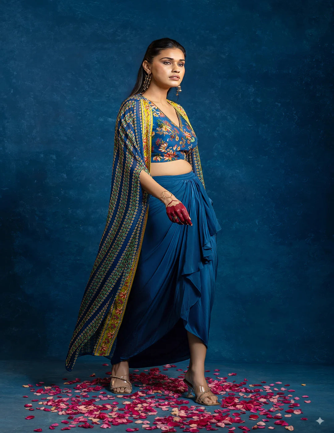 Aarani Embellished Drape Skirt Set with Long Cape – Studio J Shop