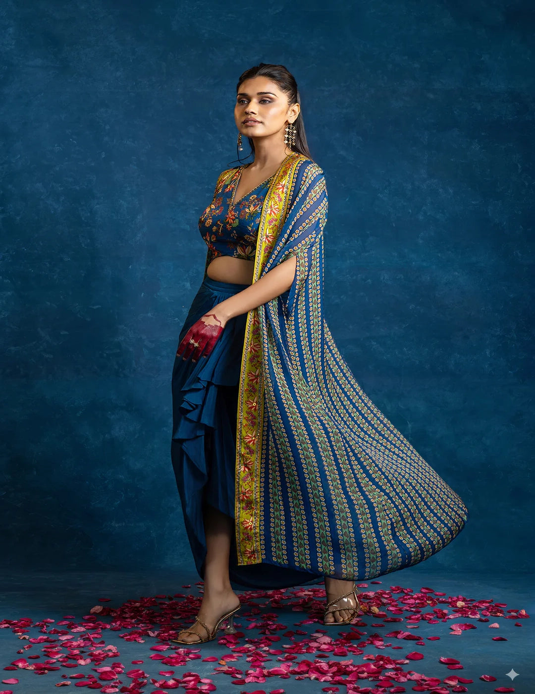 Aarani Embellished Drape Skirt Set with Long Cape – Studio J Shop