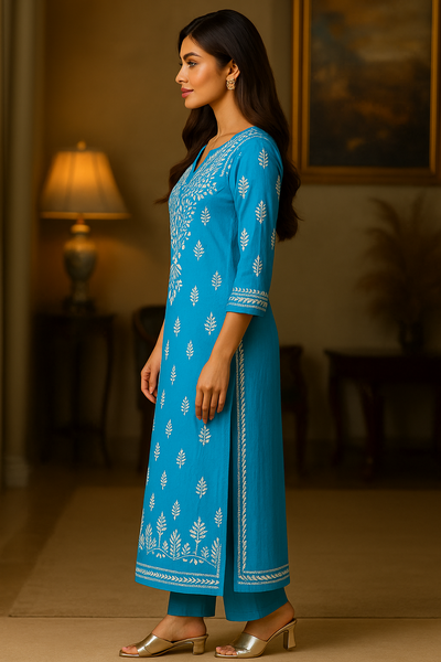 Blue Chikankari Straight Kurta