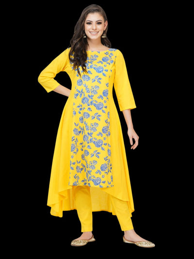 Yellow asymmetrical kurta with pants