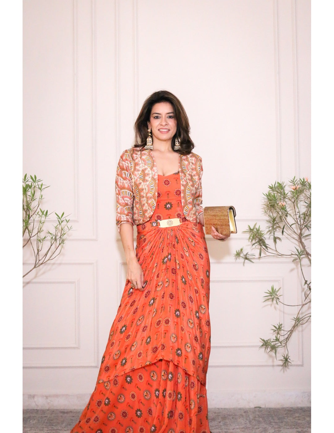 Taarani Embellished Long Drape Dress Set