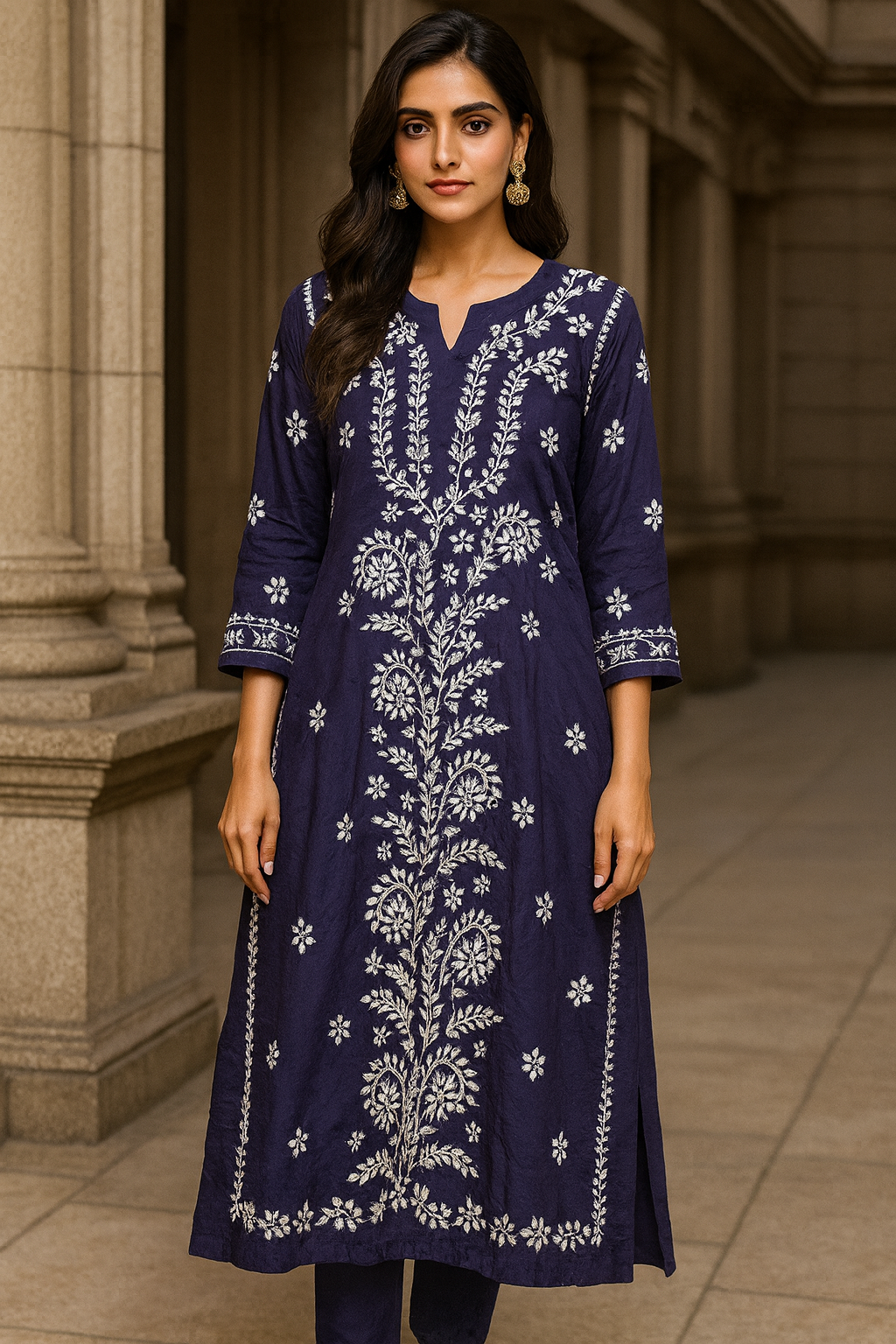 Navy Blue Chikankari  Kurti