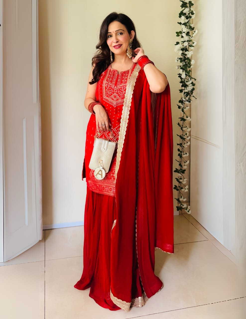 Red Sharara Set