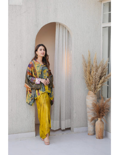 Matcha Yellow Silk Drape Skirt and Top