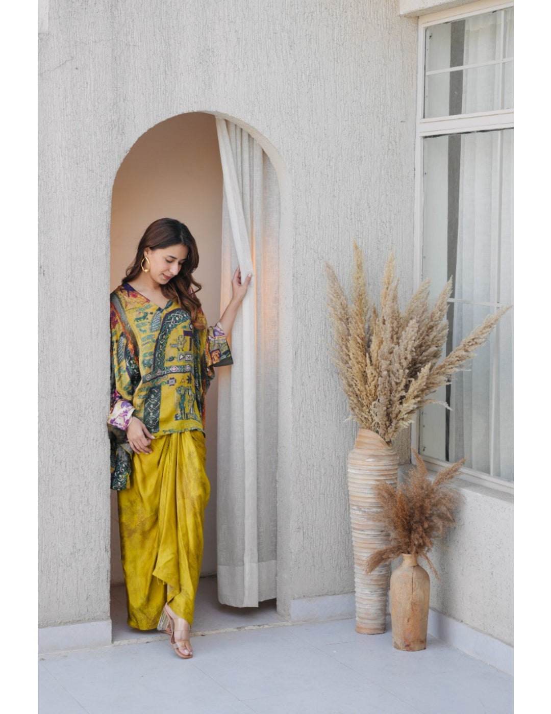 Matcha Yellow Silk Drape Skirt and Top