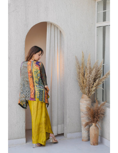 Matcha Yellow Silk Drape Skirt and Top