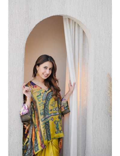 Matcha Yellow Silk Drape Skirt and Top