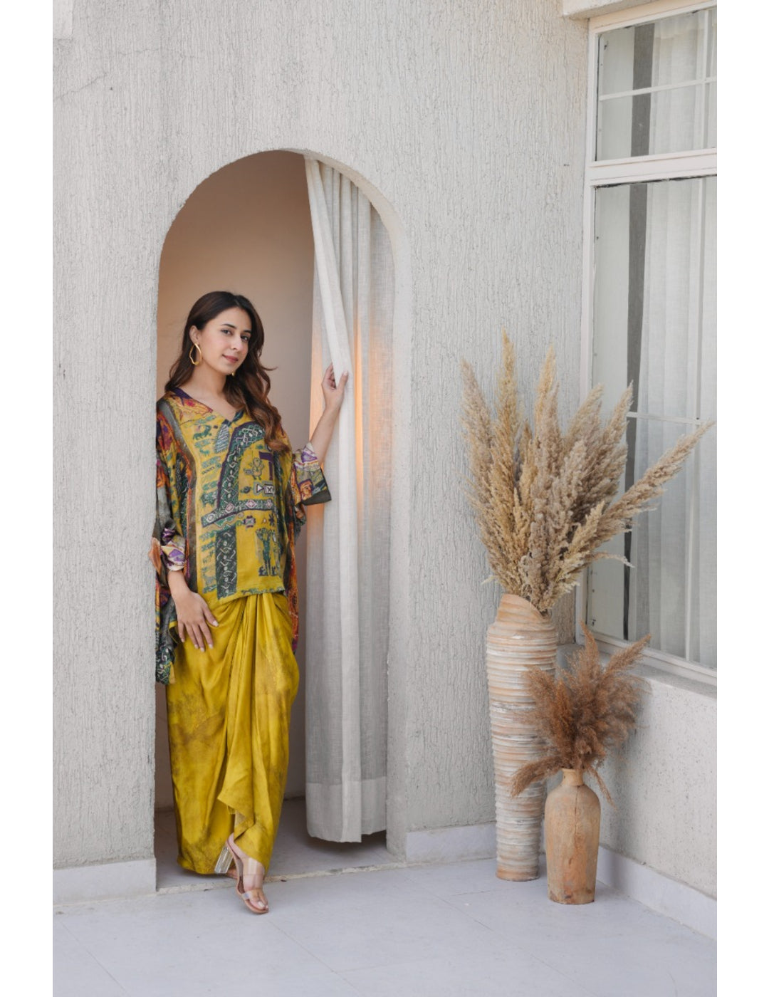 Matcha Yellow Silk Drape Skirt and Top