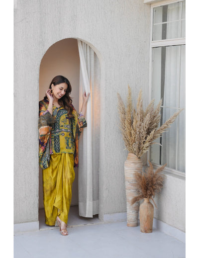 Matcha Yellow Silk Drape Skirt and Top