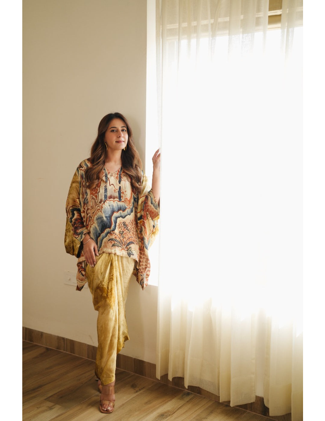 Toasty Yellow Silk Drape Skirt and Top