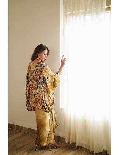 Toasty Yellow Silk Drape Skirt and Top