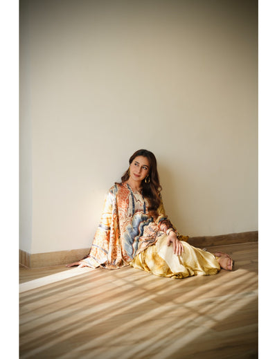 Toasty Yellow Silk Drape Skirt and Top