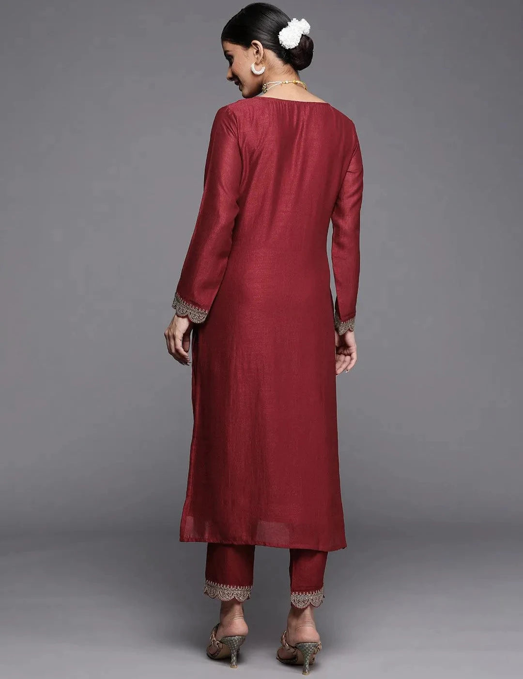 Maroon Silk Straight Kurta