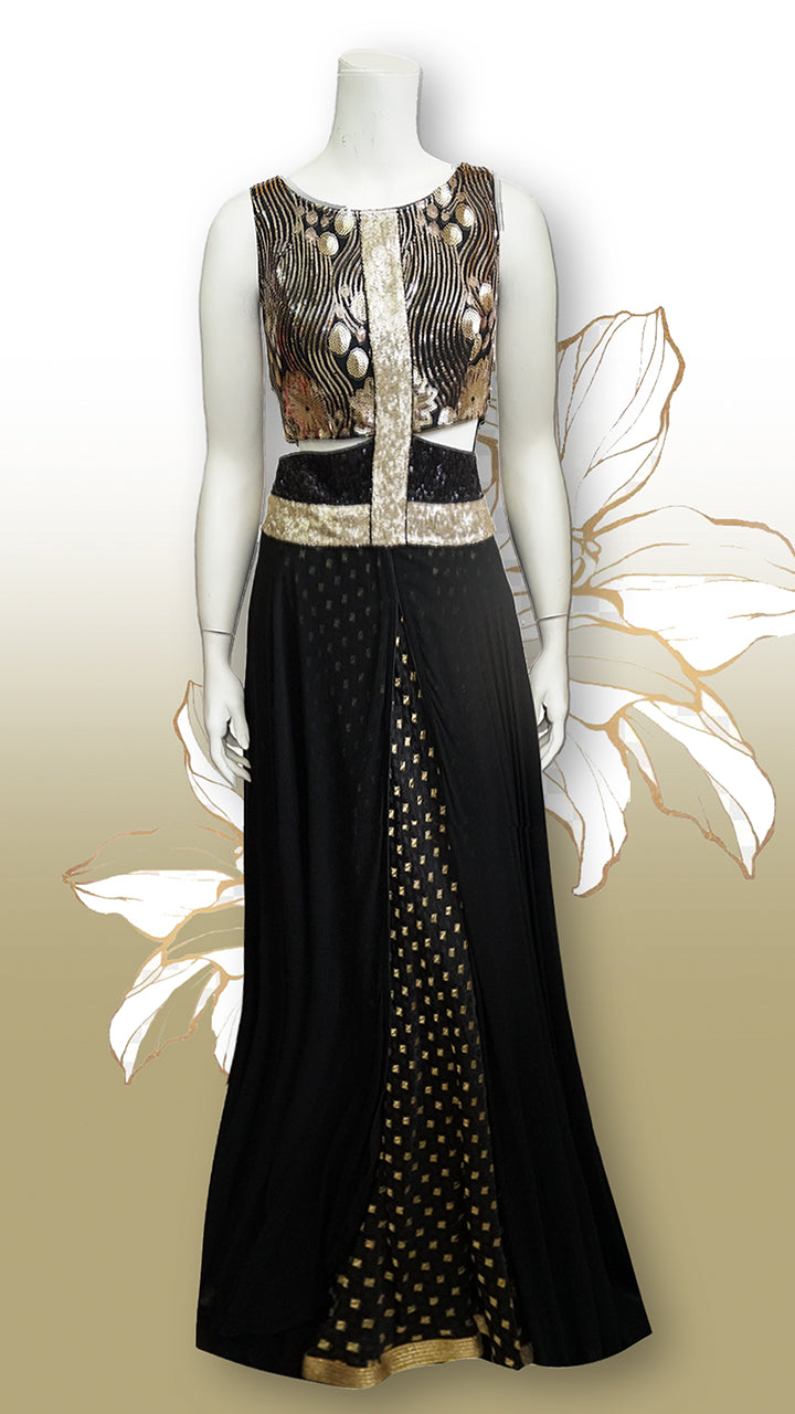 yellow and gold or blue and black dress Elegant Black Gold Print Dress – Studio J Shop