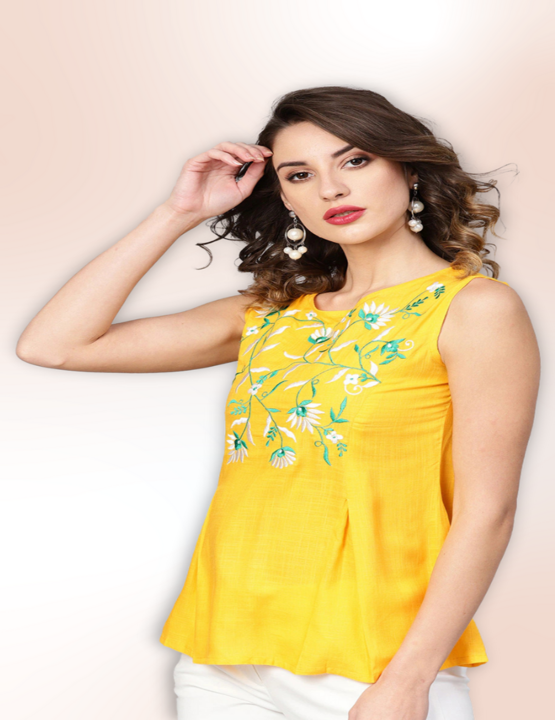 shop singapore Yellow Floral Embroidered Short Kurti