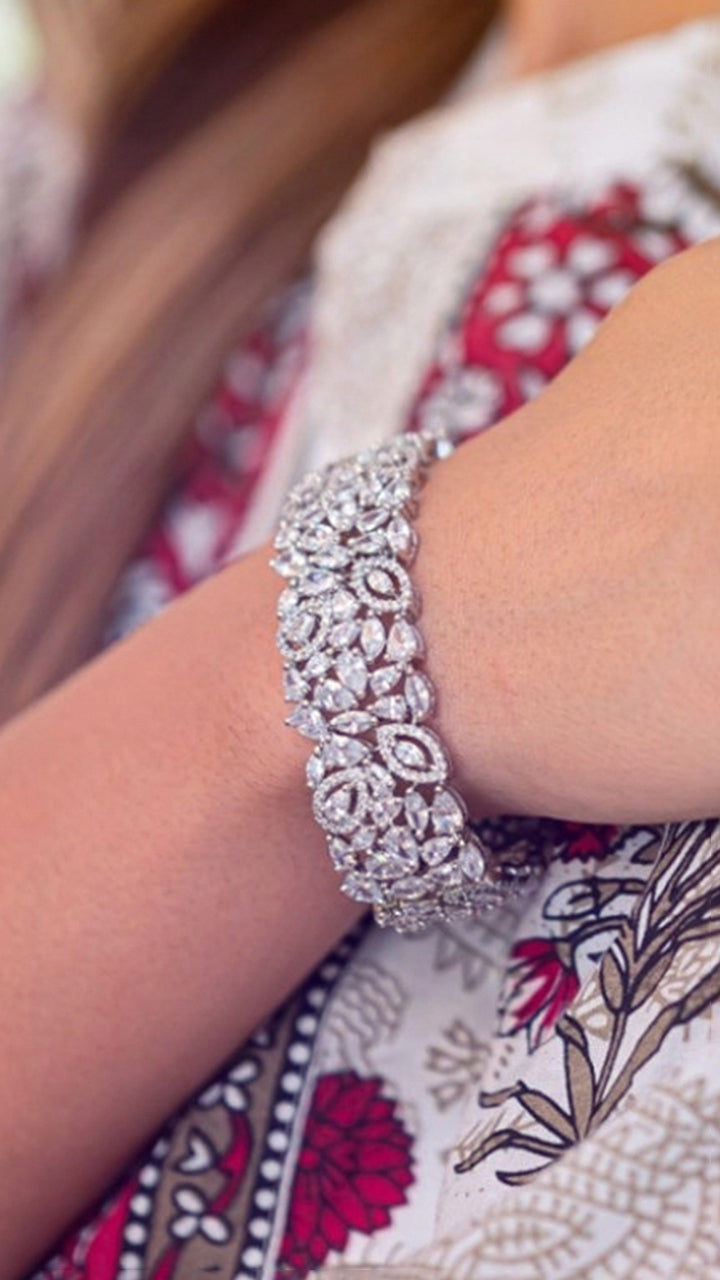 Jinder's Stunning Silver Faux Diamond Studded Bracelet Fashion Accessory For Women