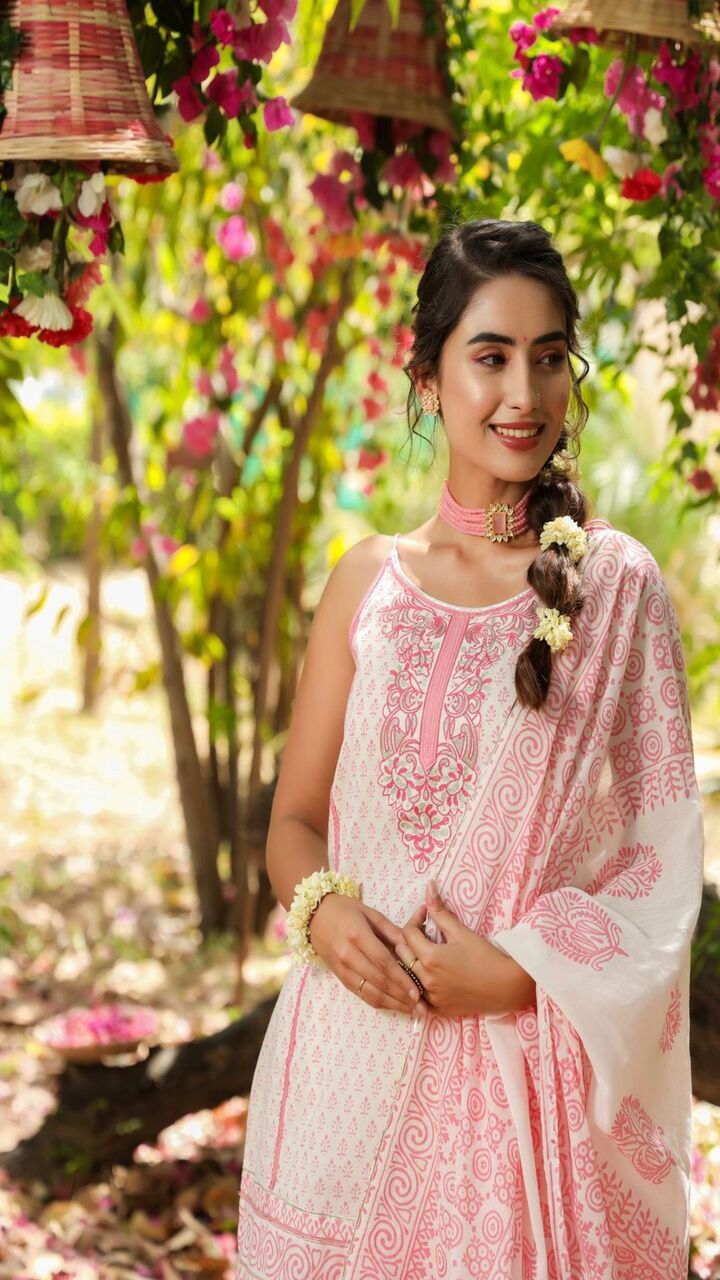 White & Pink Printed Sharara full set online