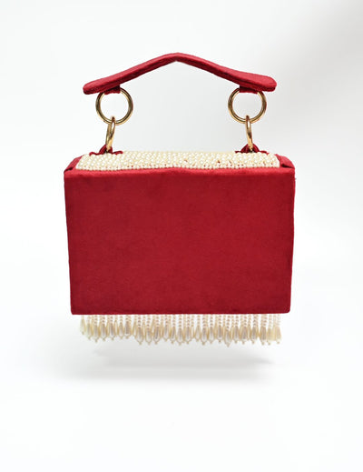 Maroon Pearl beaded box clutch