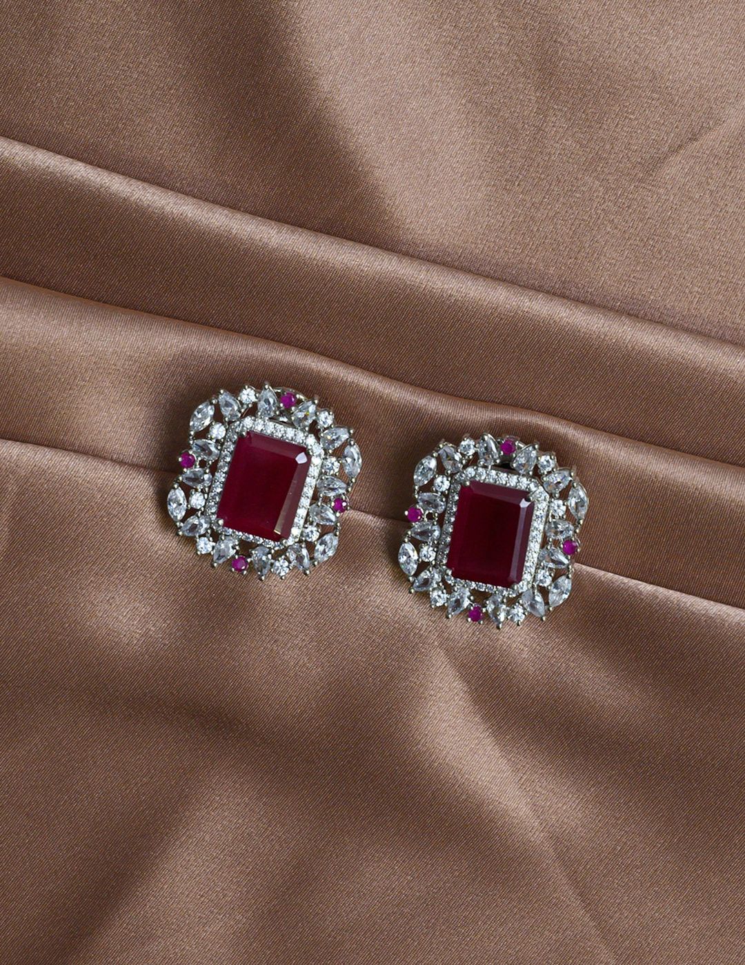 Red Faux Diamond Earrings