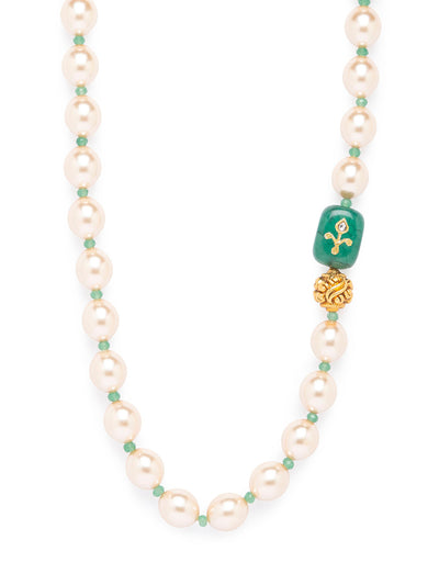 buy online Gold plated beads with green onyx tumbles and shell pearl agate.