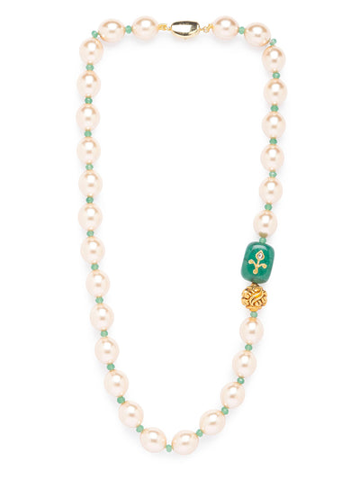 Gold plated beads with green onyx tumbles and shell pearl agate.