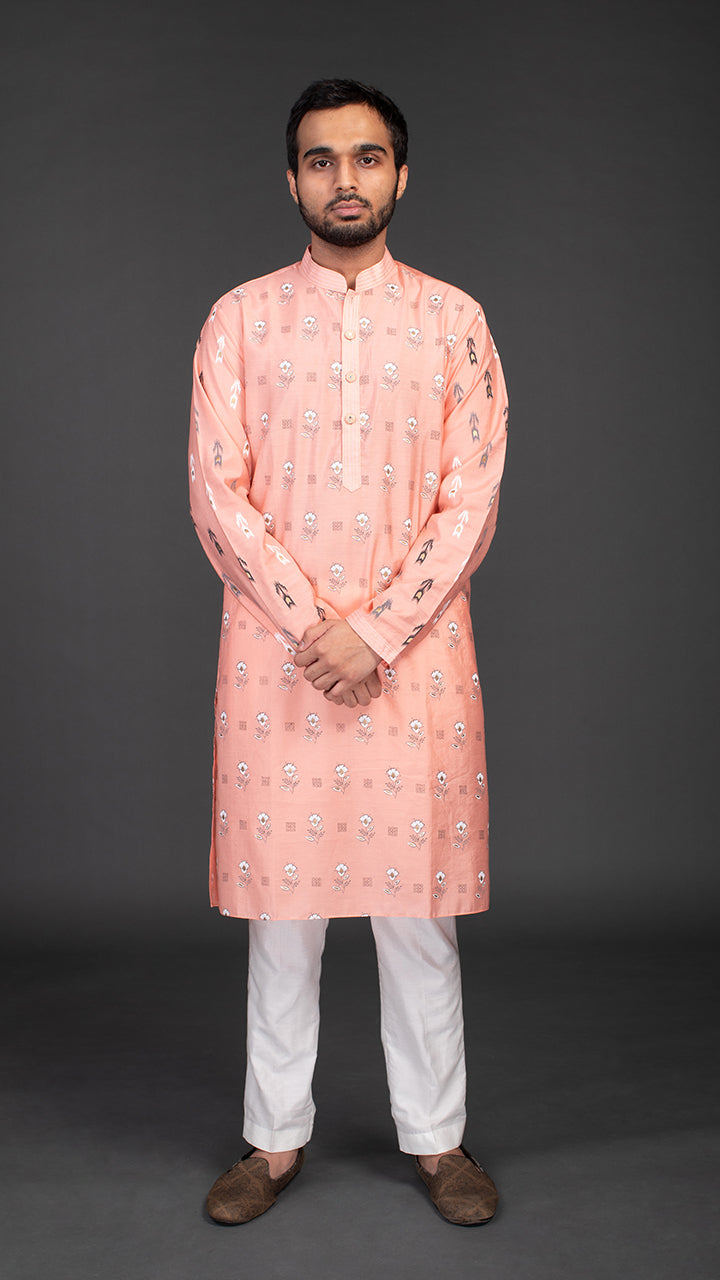 indian wear Peach MulMul Embroidered Kurta Set