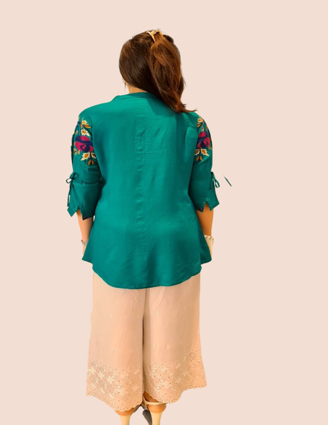 buy clothes Turquise Blue Embroidery Short Kurti