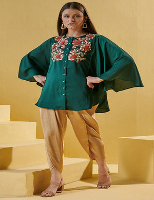 Flared Sleeve Tunic with Thread Embroidery
