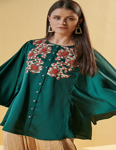 Flared Sleeve Tunic with Thread Embroidery
