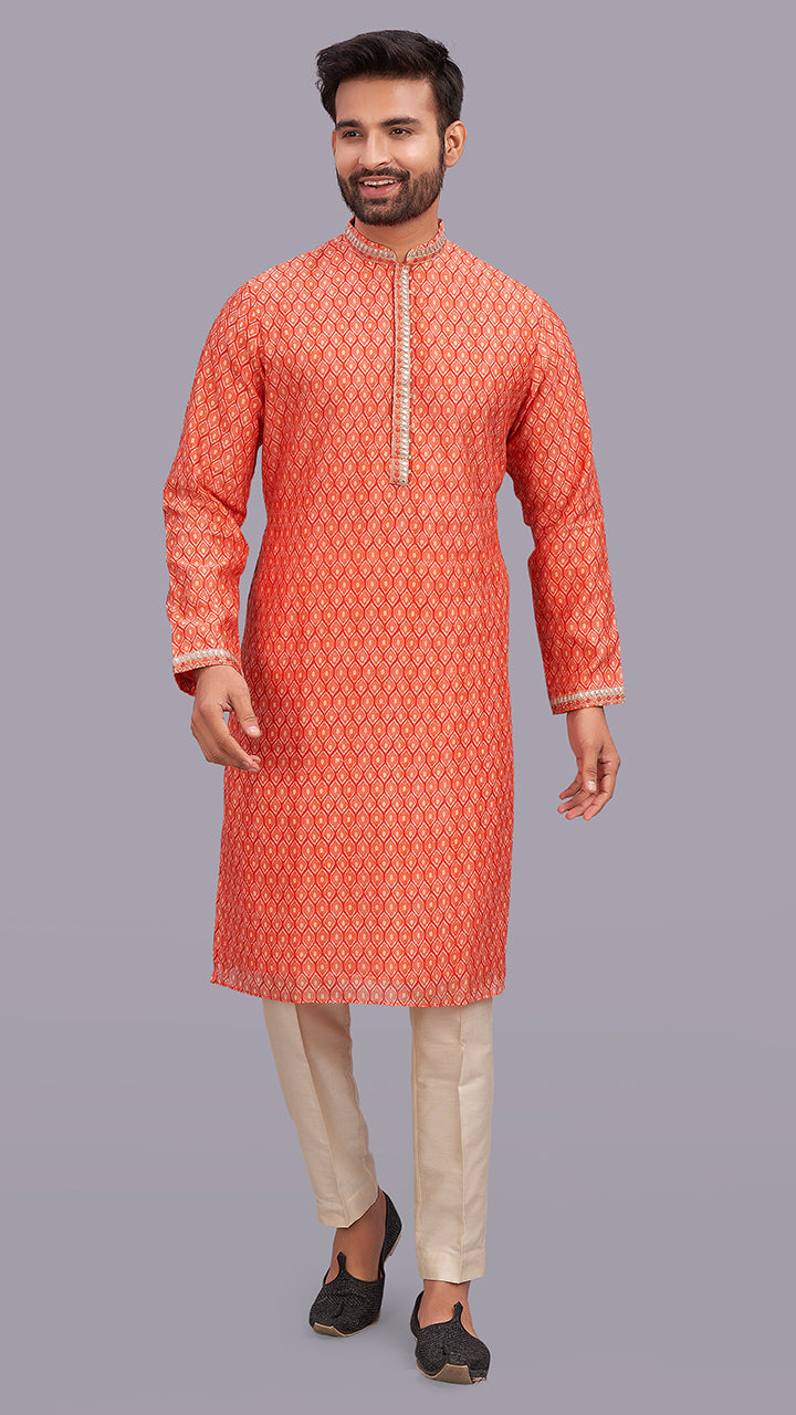 mens Printed Chanderi Kurta Set online