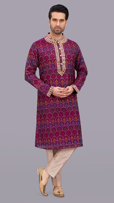 fashion Multicolor Ikat Kurta With Gota Embroidery Set