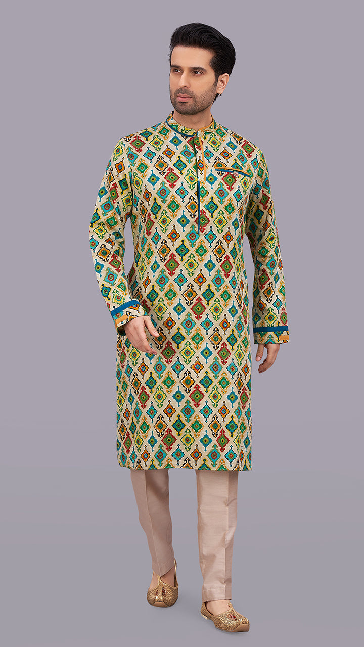 Multi Colour Cotton Kurta With Solid Churidar online 